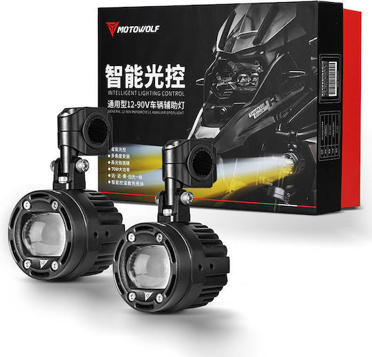 Motowolf Προβολάκια Μοτοσυκλέτας Led 70w 6000k-3000k Mdl5006 Διακόπτη Μαύρο