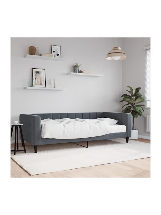 Single Sofa Bed Upholstered with Dark Gray Velvet with Slats & Mattress 90x190cm