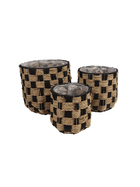 InTheBox Set of Decorative Baskets Straw Black 34x34x31cm 3pcs