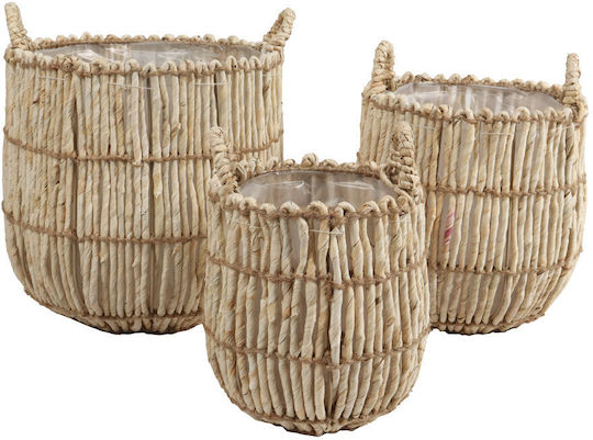 InTheBox Set of Decorative Baskets Straw Beige 30x30x32cm 3pcs