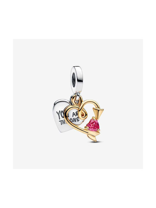 Pandora Charm Καρδιά από Επιχρυσωμένο Ασήμι Κόκκινο