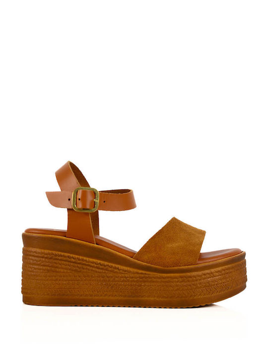 Tan Suede Platforms with Leather Strap