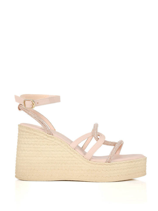 Nude Platform Sandals with Thin Strappy Ties