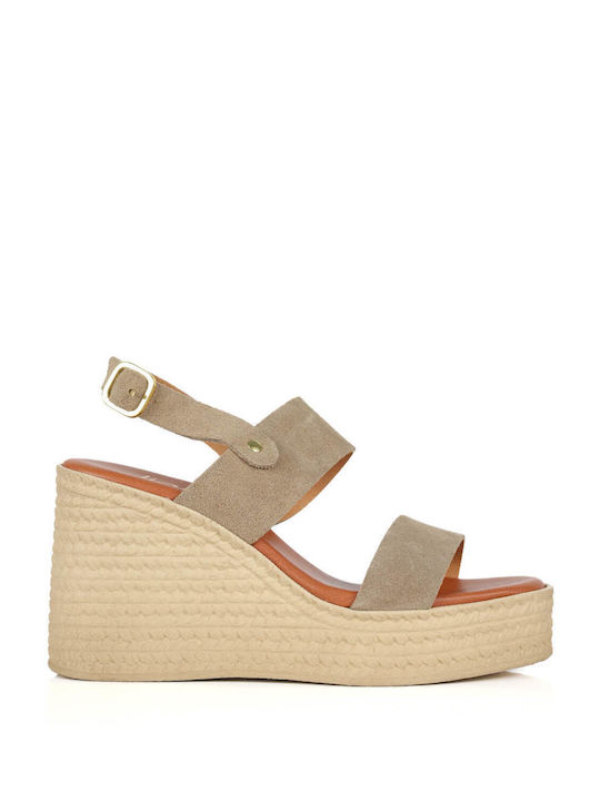 Beige Leather Platforms with Wide Strap