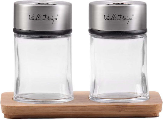 Vialli Design Set Sare și Piper Sticlă cu Suport 2buc