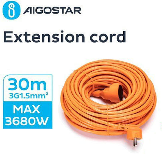 Aigostar Extension Cable Cord 3 x 1.5mm²/30m Orange