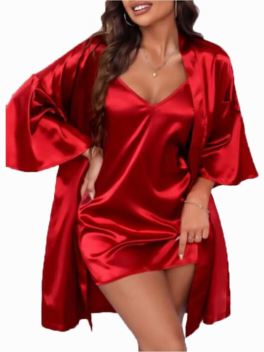 Passione Moda Χειμερινή Γυναικεία Ρόμπα με Νυχτικό Κοκκινο Passione Moda Χειμερινή Γυναικεία Ρόμπα με Νυχτικό Κοκκινο