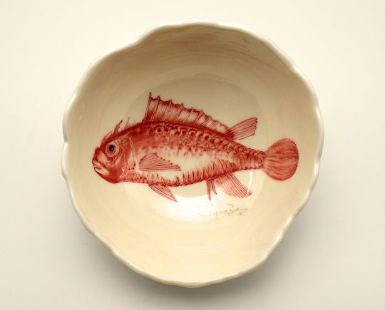 Handgefertigte rote Skorpion-Porzellanschale 18cm