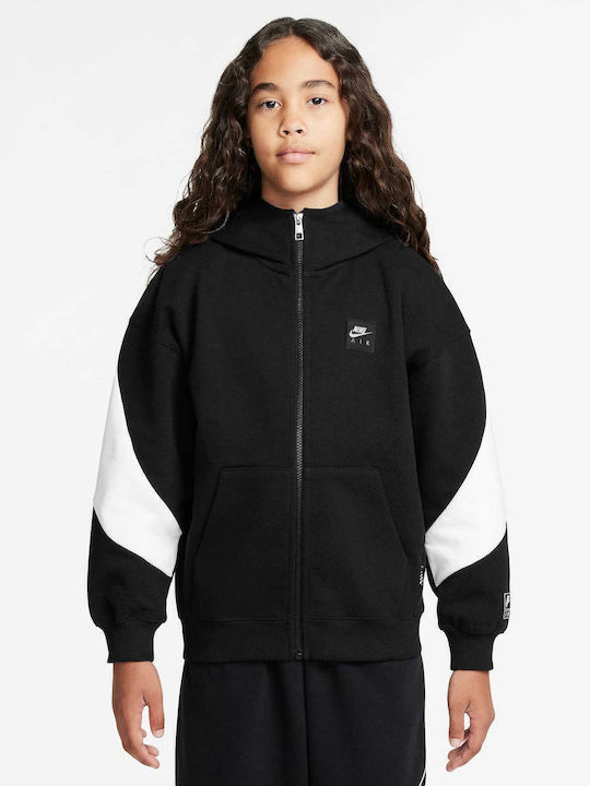 Fleece Kinder-Sweatshirt Strickjacke mit Kapuze Schwarz AIR