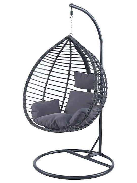 Nadin Rattan Hängende Garten & Veranda Schaukel mit Kissen Sessel Rattan Gray L118xB68xH110cm