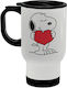 Koupakoupa Snoopy Takemy Heart Glass Thermos Stainless Steel 450ml White with Handle and Straw