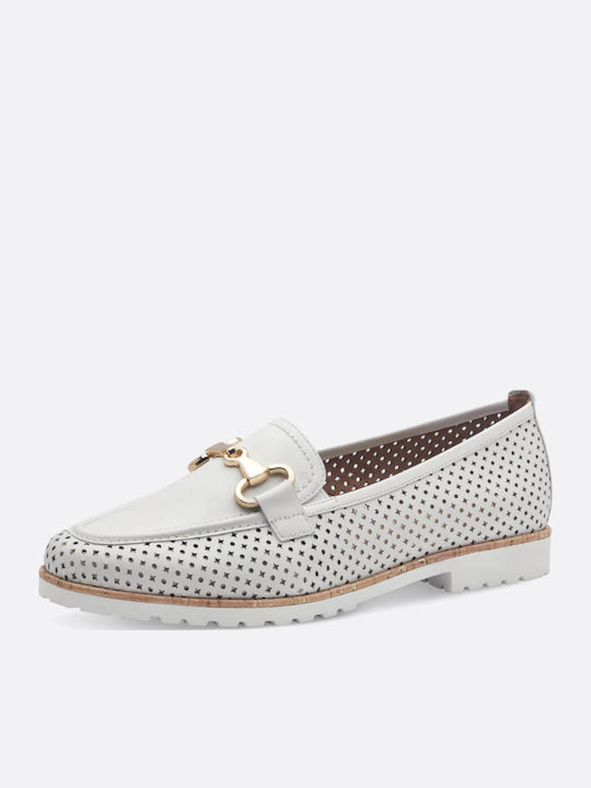 Leather Women's Loafers in White Color