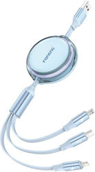 Foneng Retractable USB to Lightning / Type-C / micro USB 1.1m 2.1A Cable Blue Foneng Retractable USB to Lightning / Type-C / micro USB 1.1m 2.1A Cable Blue