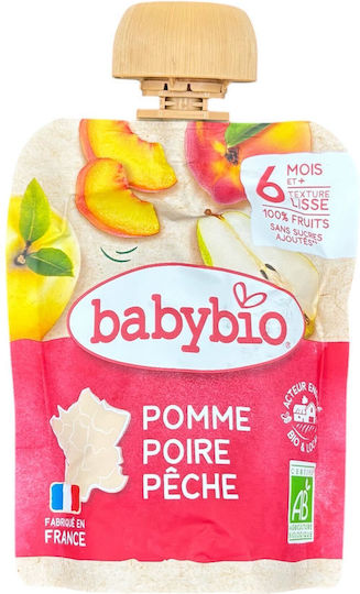 Babybio Frucht-Gemüse-Püree mit Geschmack Apfel - Pfirsich - Birne 90gr für 6+ Monate
