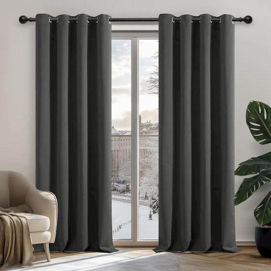 Deconovo Blackout Thermal Insulation Shading Opaque Curtains with Eyelets Dark Gray 270x140cm 2pcs