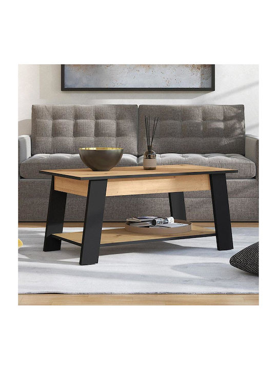 Masa De Cafea Centrală Rectangulară Piave Din Lemn Artisan Oak Negru Mat M101xL55xÎ47cm