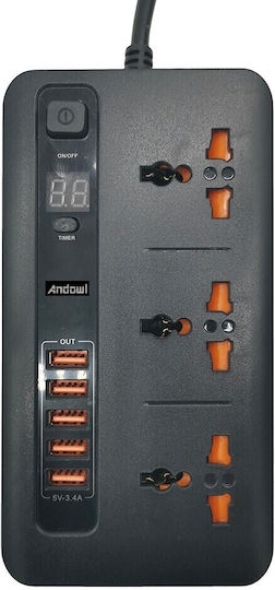 Πολύπριζο 3 Θέσεων με 5 USB-A
