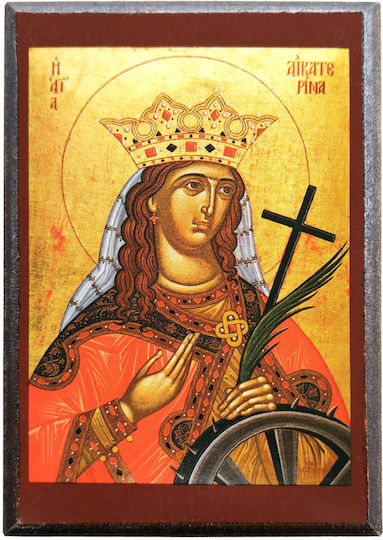 Saint Catherine the Great Martyr of Alexandria "Icon Frame Category Paper Krn No 00 Dimension 6.5cm X 9.5cm" Icon Wood MDF S&k Byzantine Icons