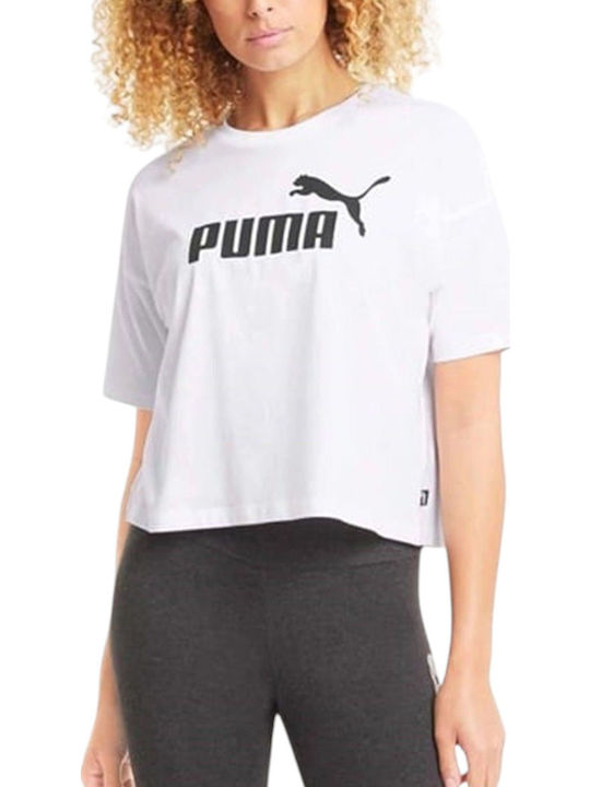 PUMA Logo Damen Crop T-Shirt Weiß