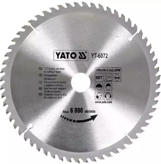 Yato Δίσκος Κοπής Ξύλου με 60 Δόντια 250mm