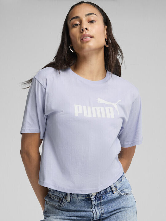 PUMA Logo Damen Crop T-Shirt Lila