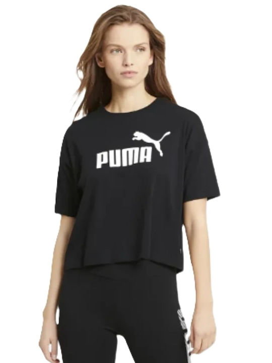 PUMA Logo Damen Crop T-Shirt Schwarz