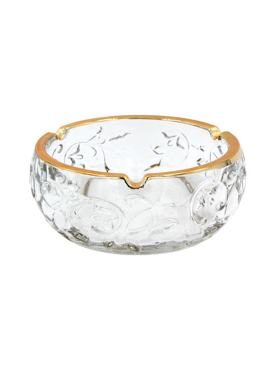 Glass Ashtray Φ15x6.3 cm Transparent Gold Kesko...