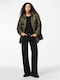 Women's Short Puffer Jacket for Winter Khaki