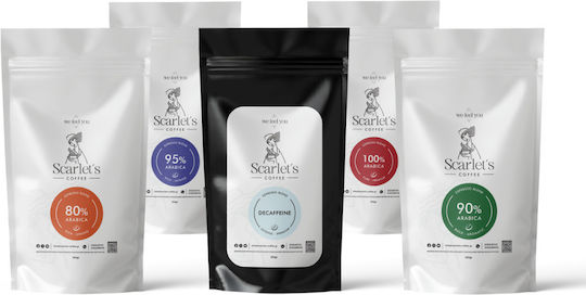 Scarlet's Coffee Кафе Еспресо Безкофеинов Mega Pack Смляно (80% , 90% , 95% , 100% , БЕЗ КОФЕИН.) 5x250гр