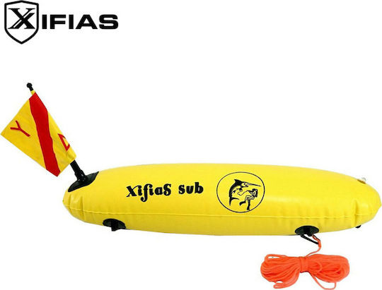 Xifias Diver Spearfishing Torpedo Buoy PVC Double Chamber Nylon Rope 20m & Plastic Hook Double Air Balloon