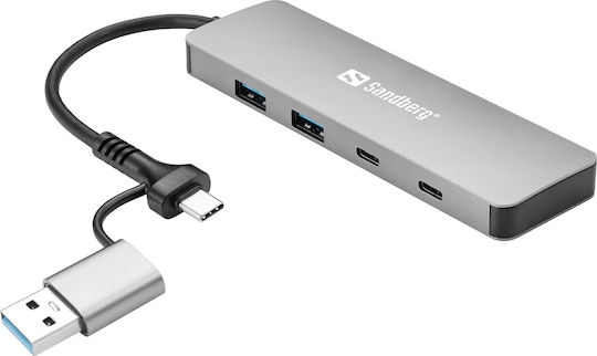 Sandberg Hub 4 Porturi USB 2.0 Cu Conectare USB-A Gri