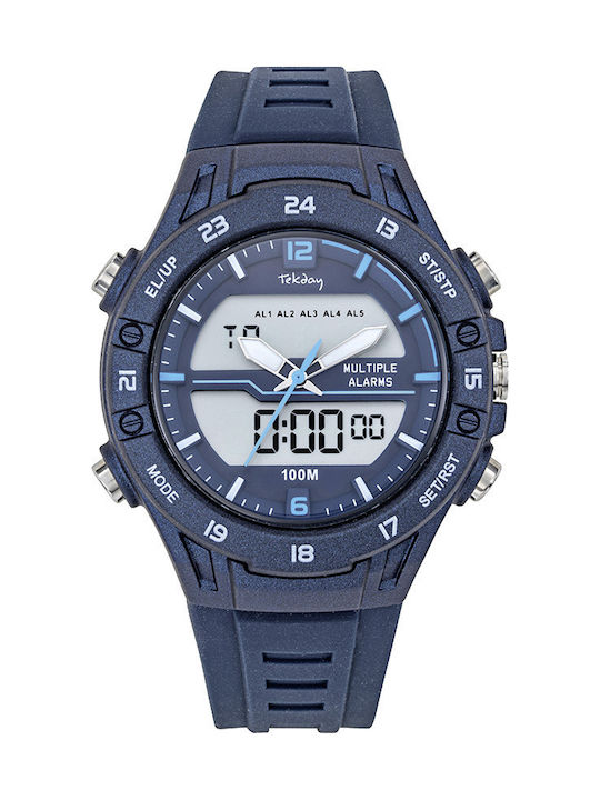 Tekday Ψηφιακό Ανδρικό Ρολόι 42mm Χρονογράφος Μπαταρίας με Μπλε Καουτσούκ Λουράκι
