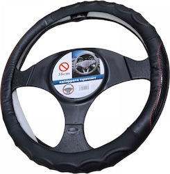 Car Steering Wheel Cover XY-050 Leather Black with Red Stitching