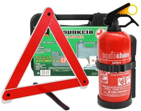 Set siguranță auto Carro 246564 MOT 3 piese trusă cu fermoar triunghi trusă de prim ajutor extinctor 1kg