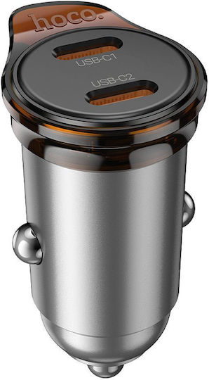 Hoco Auto-Ladegerät 45W 3A Schnellladung mit Anschlüssen: 2xType-C Gray Farbe