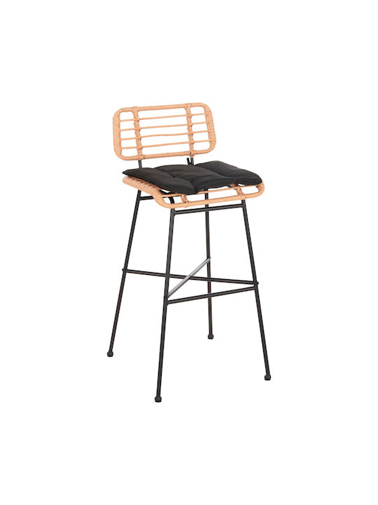 Hocker für Bar Für den Außenbereich Rattan mit Kissen Black-wicker Beige 1Stück 48x49x99.5cm