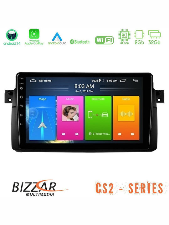 Bizzar Sistem Audio Auto pentru BMW E46 2022-2023 (Bluetooth/USB/AUX/WiFi/GPS/Apple-Carplay/Android-Auto) cu Ecran Tactil 9"