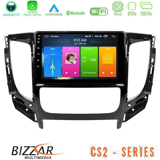 Bizzar Sistem Audio Auto pentru Fiat Fullback - Spate complet Mitsubishi L200 2016 cu A/C (Bluetooth/USB/AUX/WiFi/GPS/Apple-Carplay/Android-Auto) cu Ecran Tactil 9"
