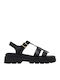 Adacter S Leder Flache Sandalen für Damen mit Riemen in Schwarz Farbe