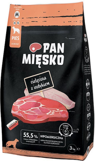 Pan Miesko 3kg Dry Food Gluten-Free for Adult Medium Breed Dogs with Meat and Turkey