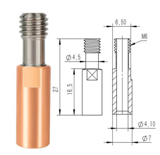 #49100 Cr10 Titanlegierung + Rotkupfer Hals M6*27mm/4,1mm Durchgehend Ganzmetall
