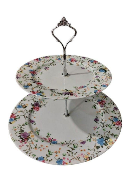Oriana Ferelli Glass Dessert Tower Stand with 2 Tiers Silver Ø27cm