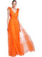 Sommer Maxi Damenkleid für Hochzeit - Taufe mit Tüll Orange