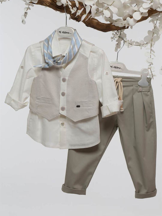 Mi Chiamo Boys Baptism Suit with Vest Beige