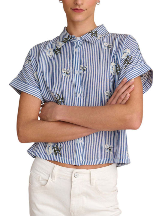 Women's Striped Short Sleeve Shirt Blue