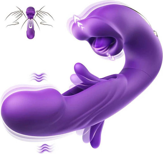Ophelia's Dream Purple Lips & Tongue Licking Clitoral Vibrator 17.6cm Purple