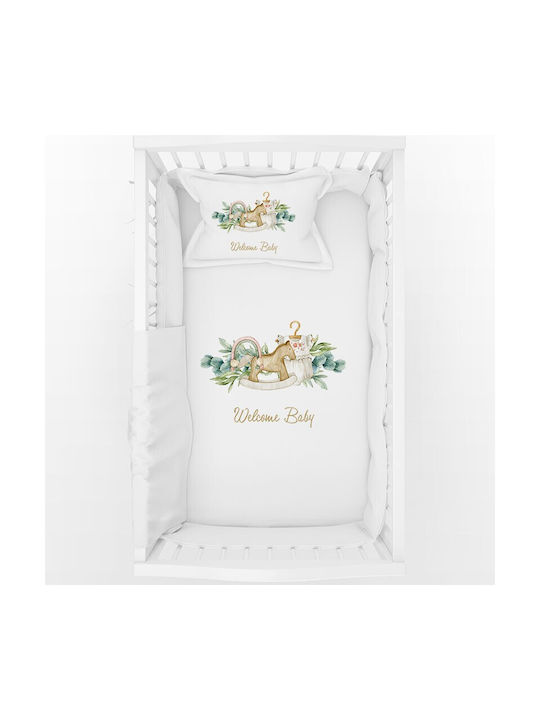 Bonjour Bebe Welcome Baby Baby Sheets Set Crib Cotton White 120x160cm