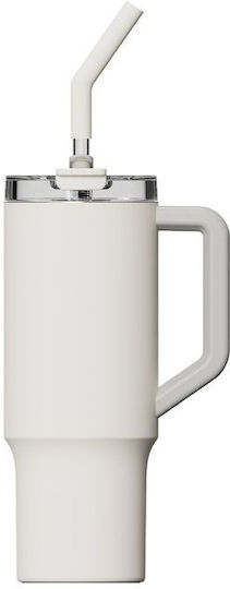 Xiaomi Thermo Mug Handled Tumbler Thermos Plastic 1lt White with Straw and Handle