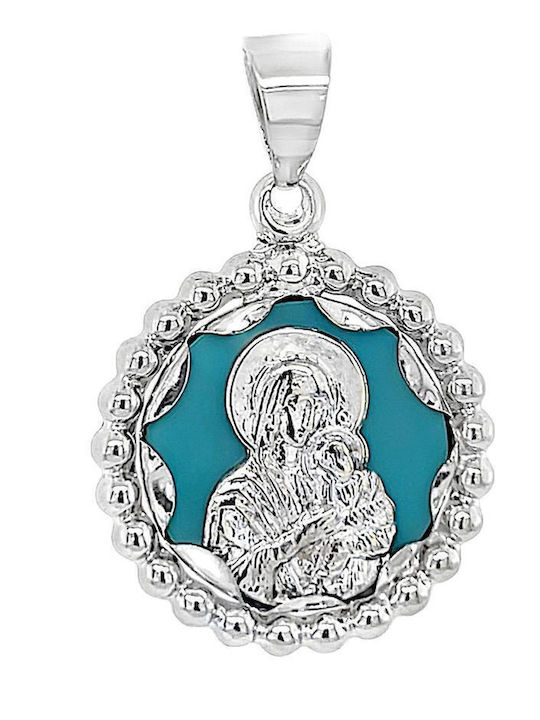 Xryseio Anhänger Kinder Amulett mit der Jungfrau Maria aus Weißgold 9K FL1174