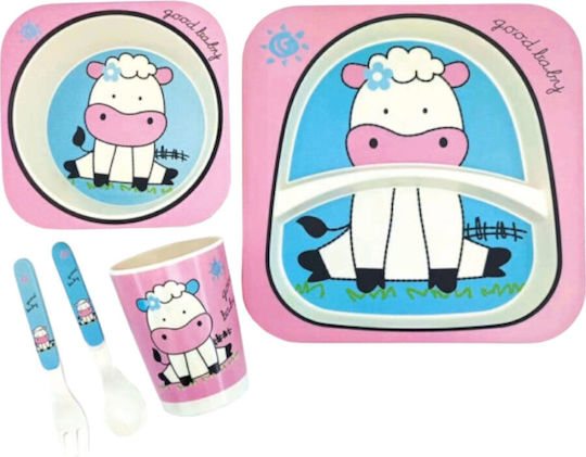 Bamboo Bamboo Baby- und Kinder-Essgeschirr Set mit Rosa Farbe 4 Stück